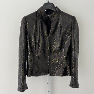 AKRIS BLACK FLORAL SEQUINS EVENING CROPPED JACKET FR 38 / US 6 NOWTS!